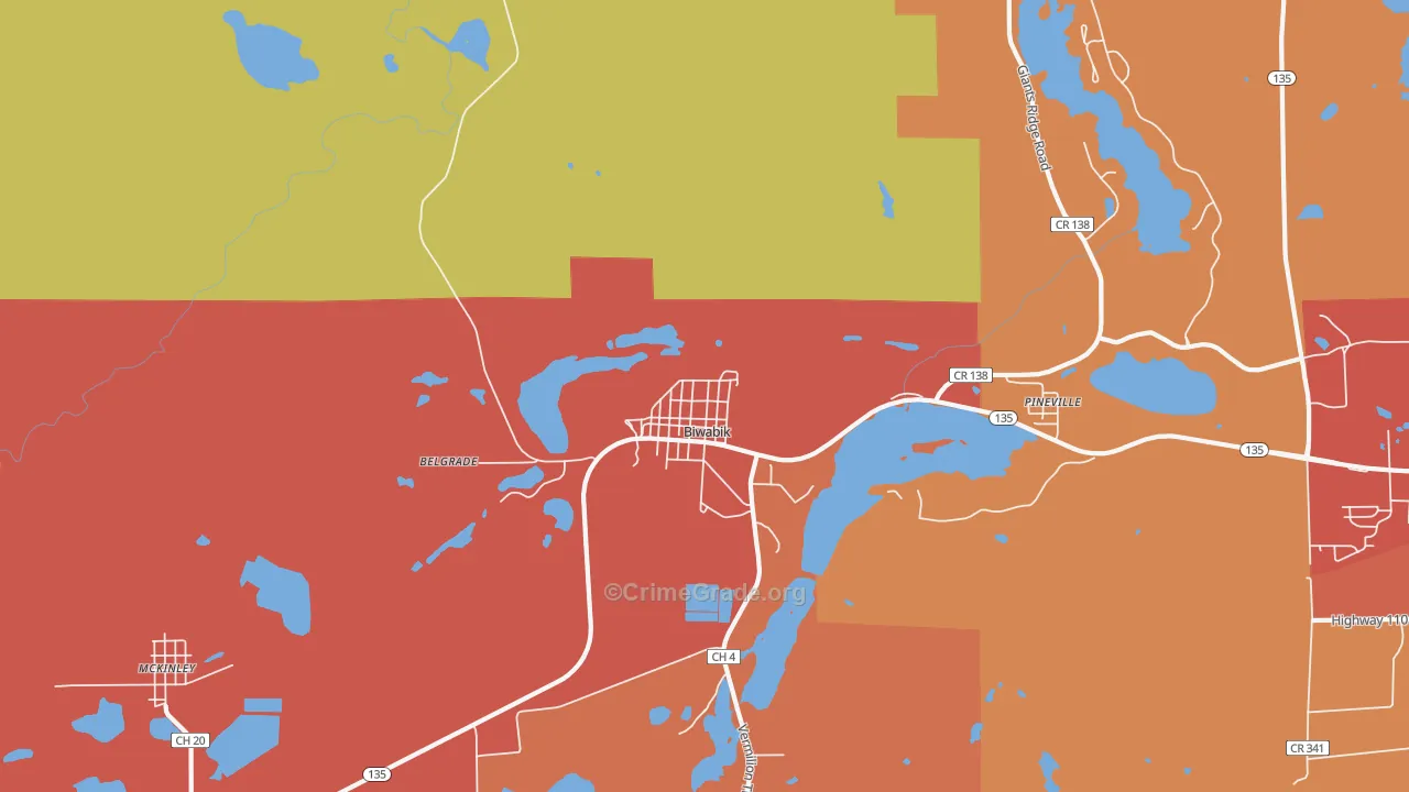 Biwabik, MN Map of Robbery Rates