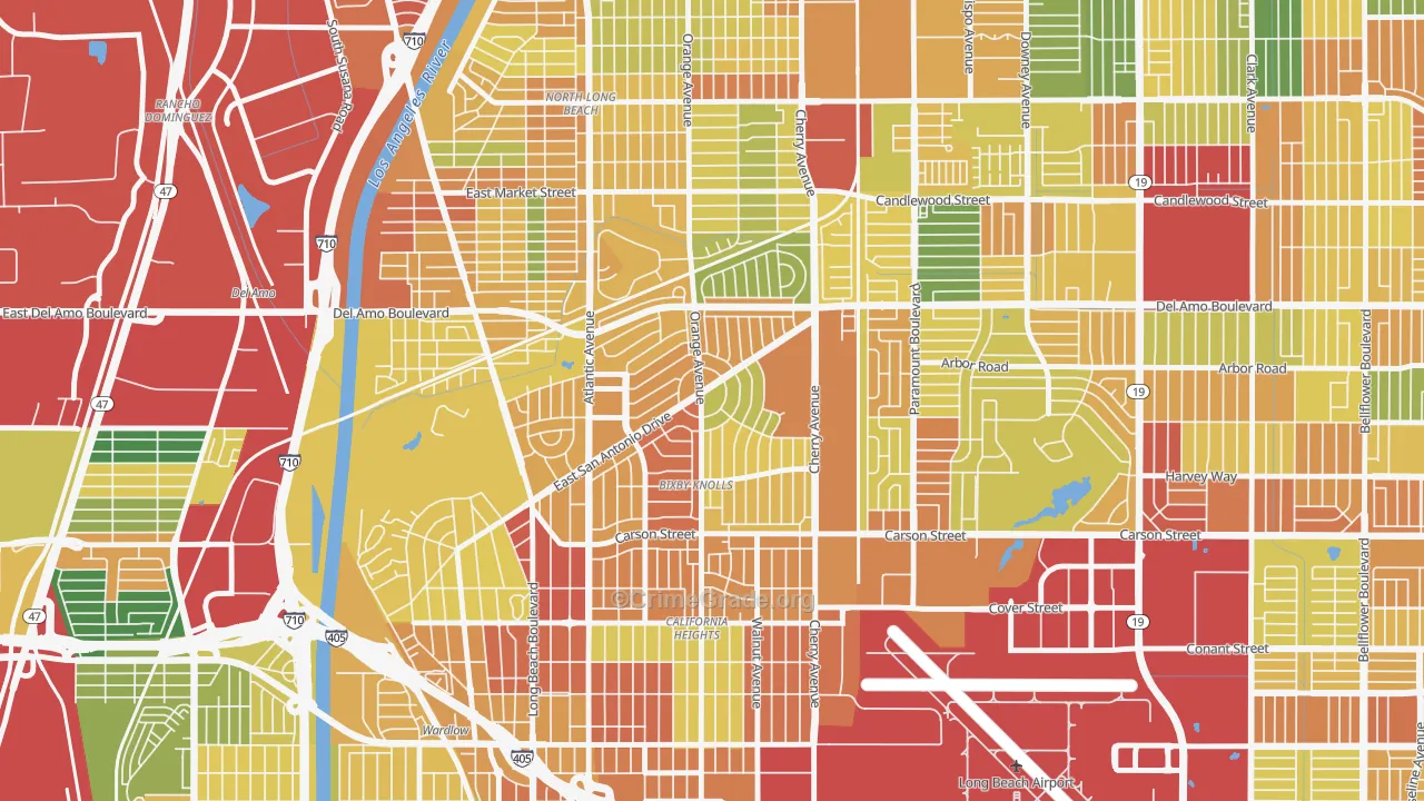 Bixby Area, Long Beach, CA Map of Robbery Rates