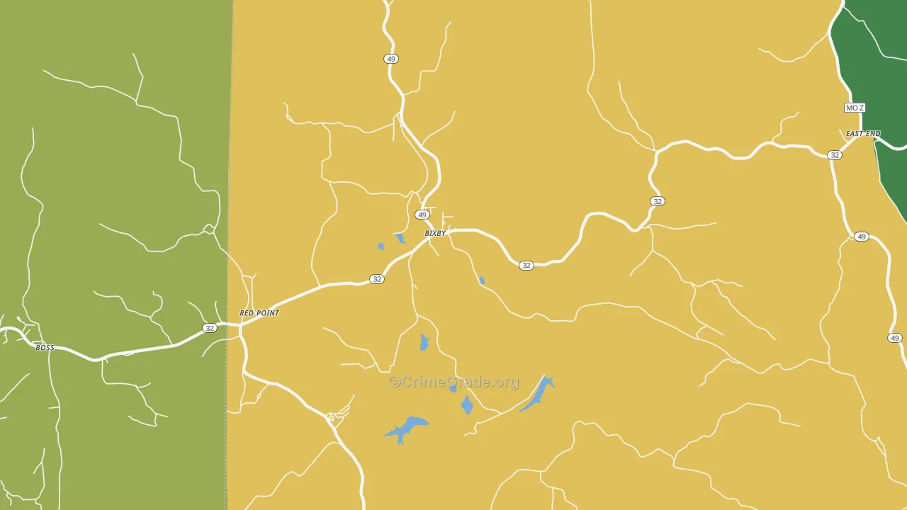 Bixby, MO Map of Robbery Rates