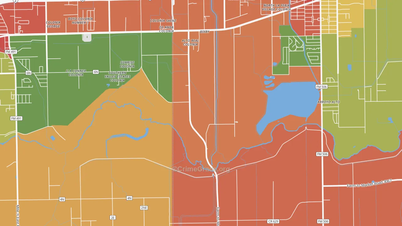 Bixby, TX Map of Robbery Rates