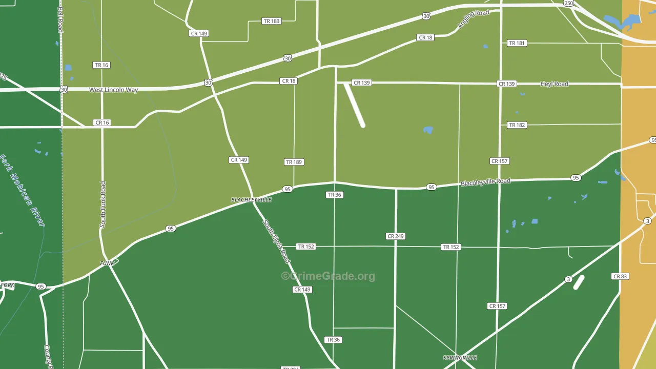 Blachleyville, OH Map of Robbery Rates