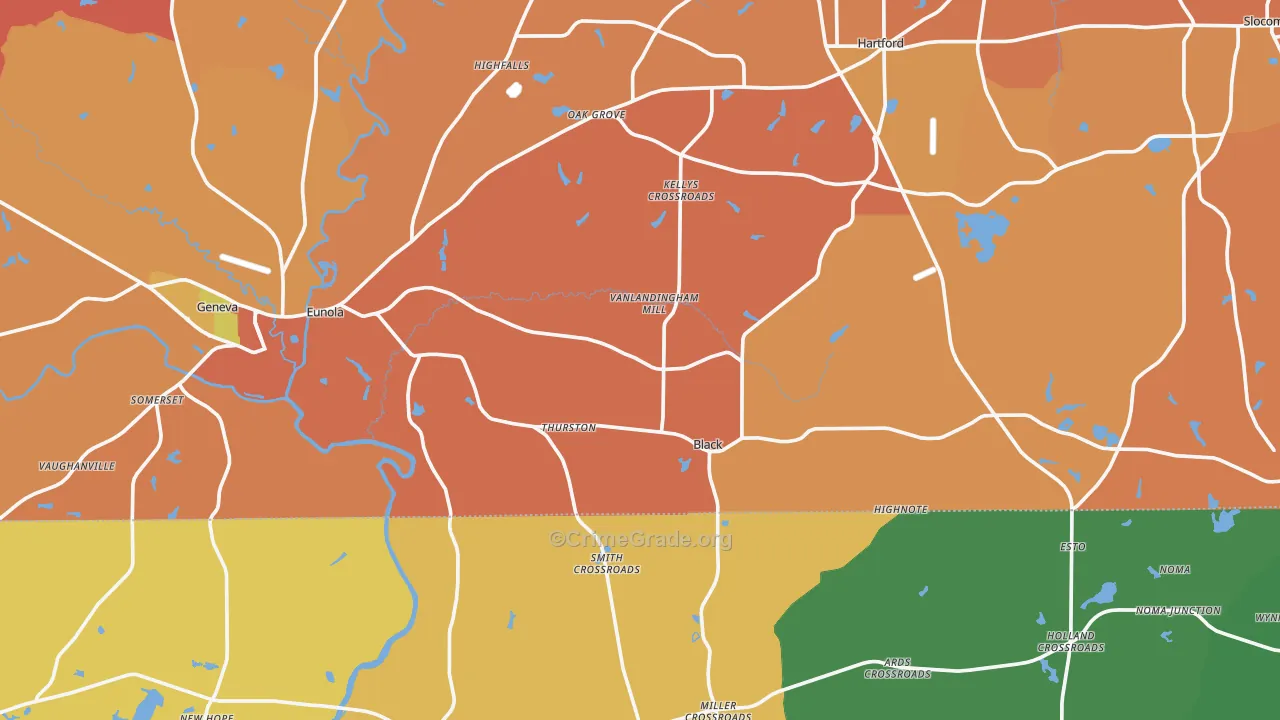 Black, AL Map of Robbery Rates