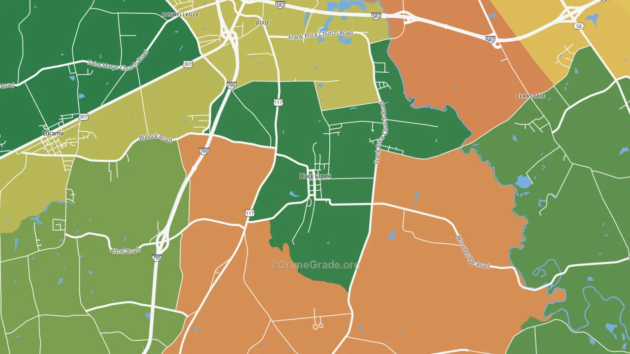 Black Creek, NC Map of Robbery Rates