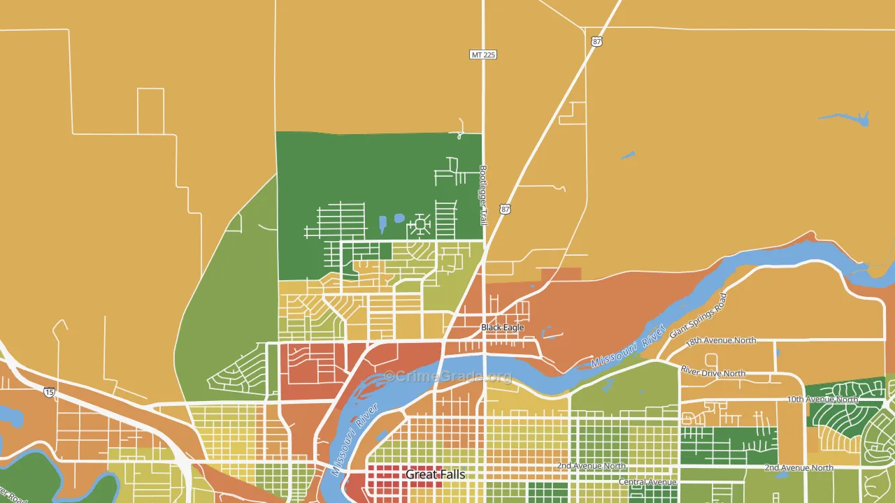 Black Eagle, MT Map of Robbery Rates