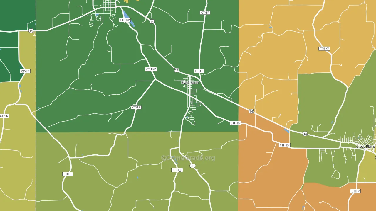 Black Earth, WI Map of Robbery Rates