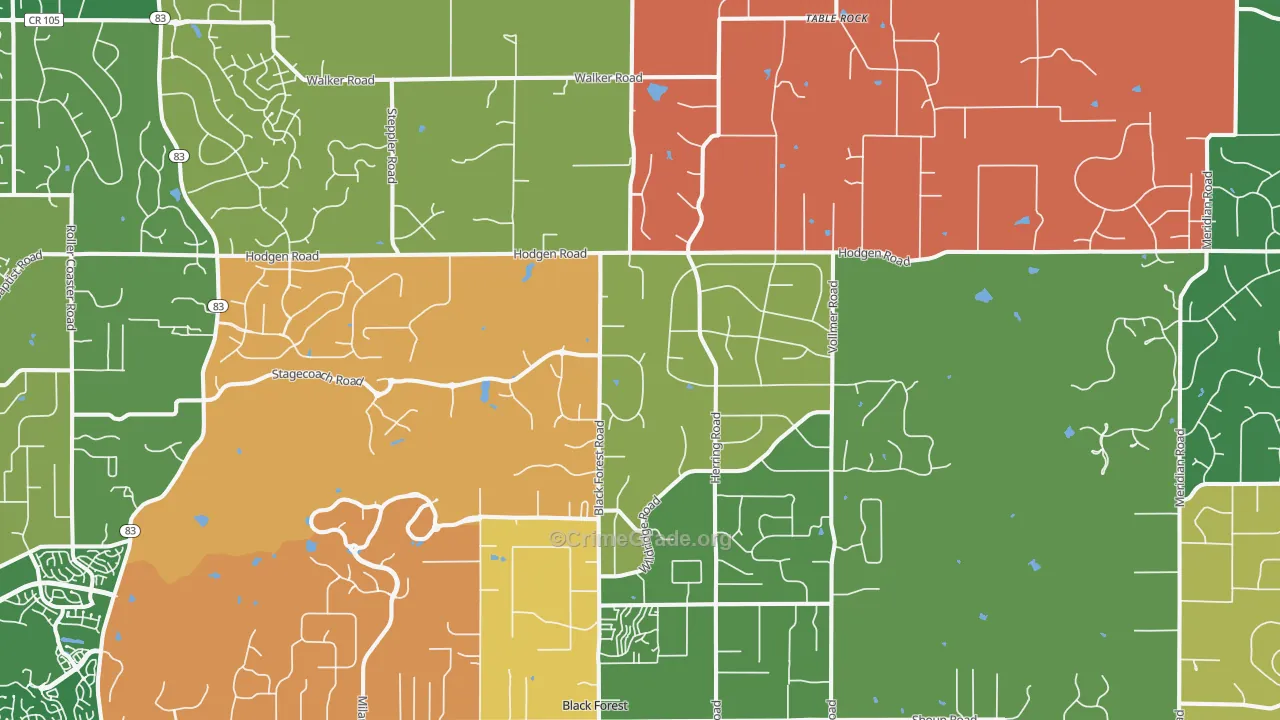 Black Forest, CO Map of Robbery Rates