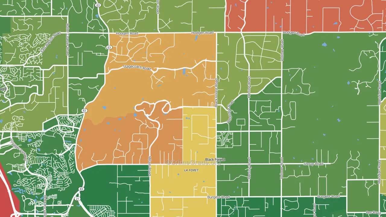 Black Forest, Colorado Springs, CO Map of Robbery Rates