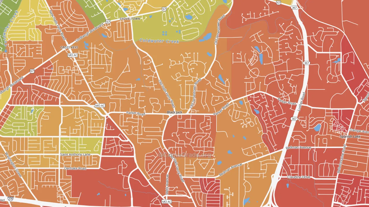 Black Jack, MO Map of Robbery Rates
