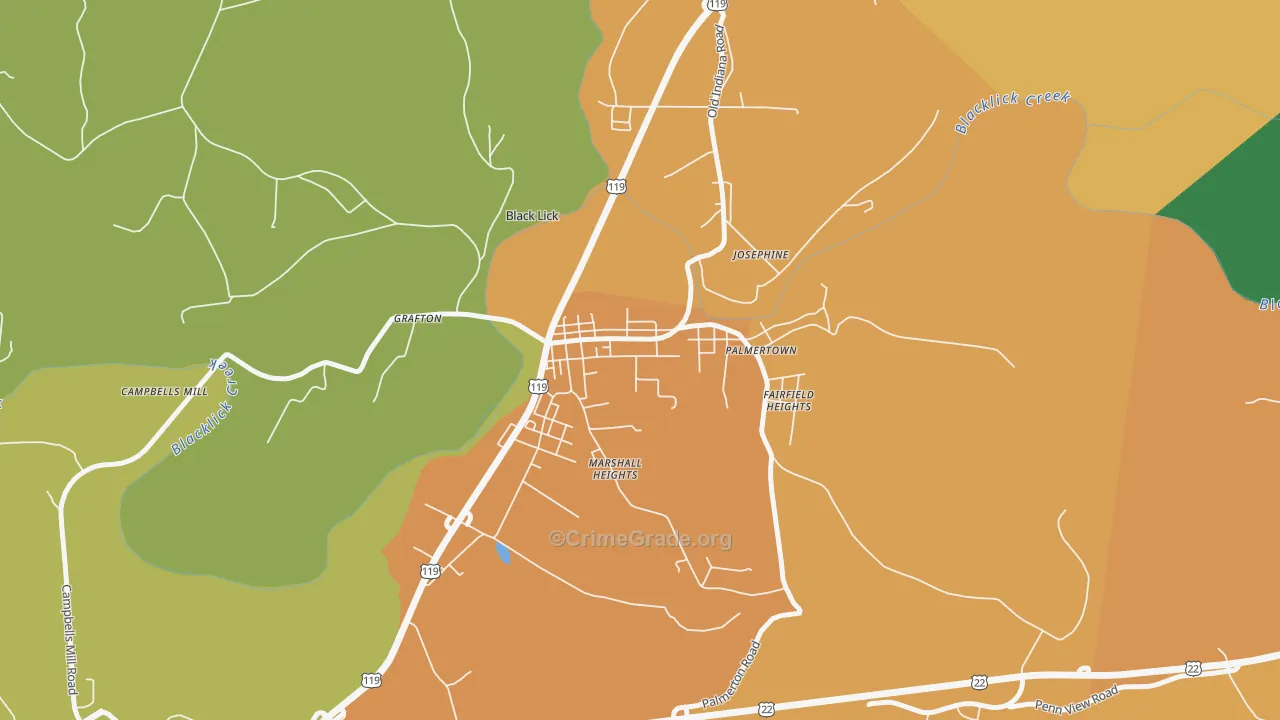 Black Lick, PA Map of Robbery Rates