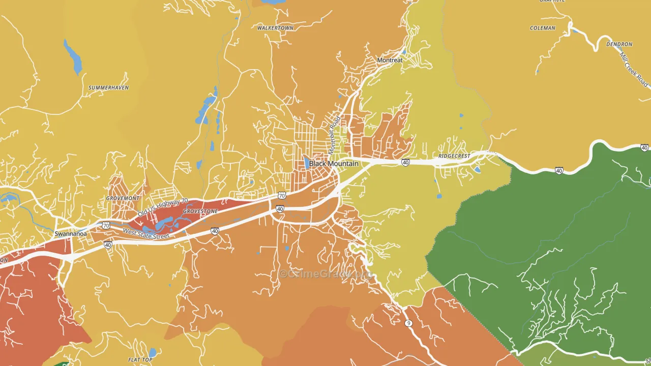Black Mountain, NC Map of Robbery Rates