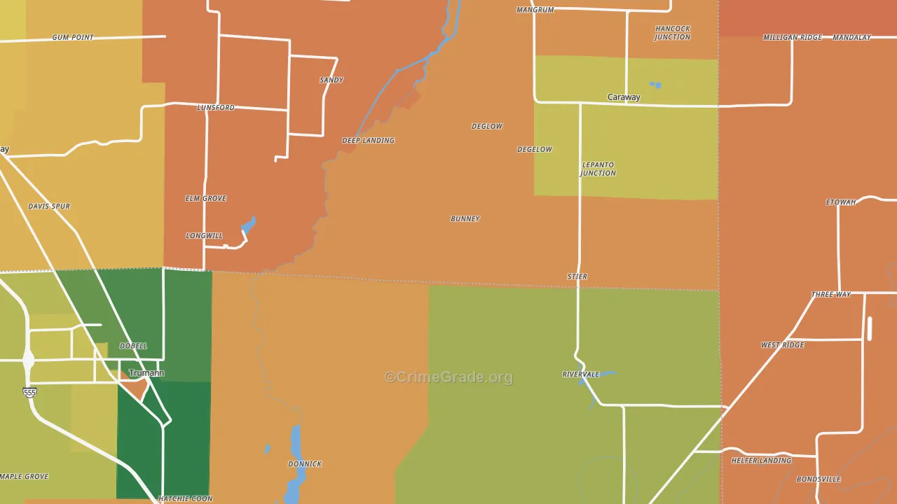 Black Oak, AR Map of Robbery Rates