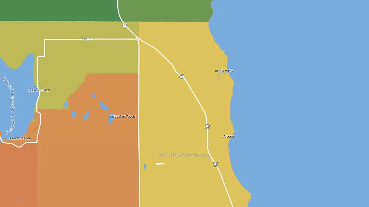 Black River, MI Map of Robbery Rates