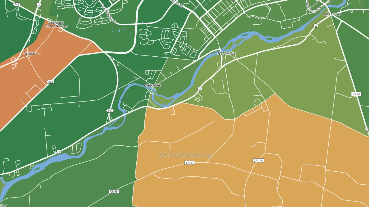 Black River, NY Map of Robbery Rates