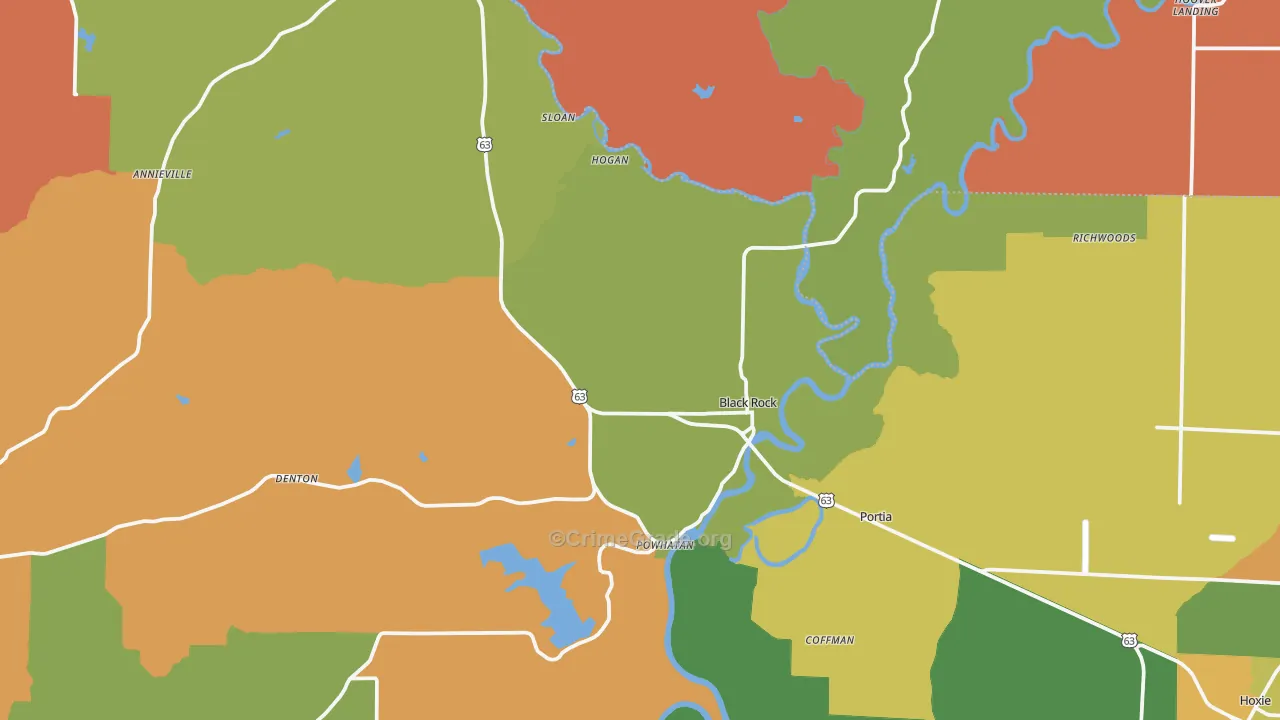 Black Rock, AR Map of Robbery Rates