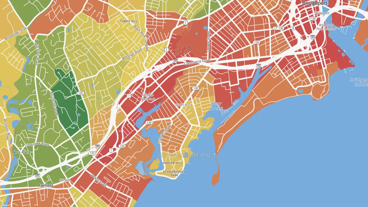 Black Rock, Bridgeport, CT Map of Robbery Rates