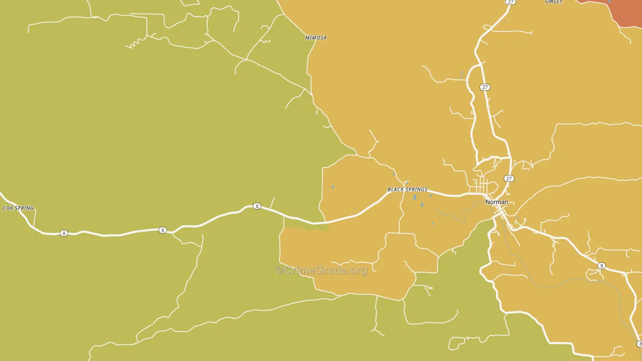 Black Springs, AR Map of Robbery Rates