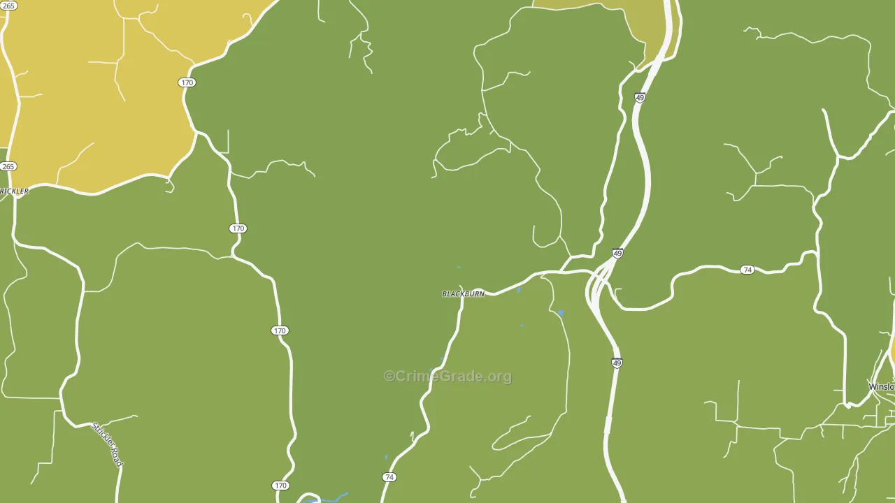 Blackburn, AR Map of Robbery Rates