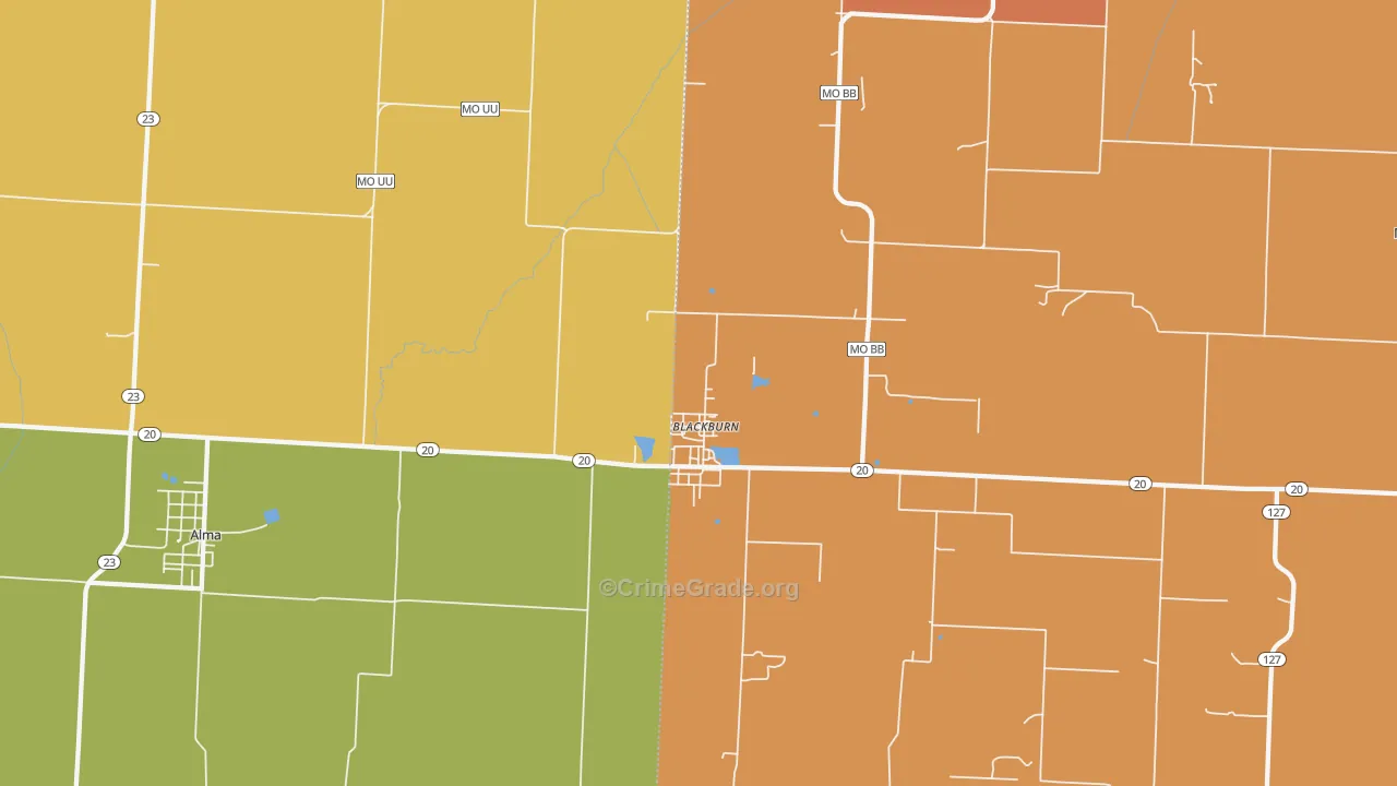 Blackburn, MO Map of Robbery Rates