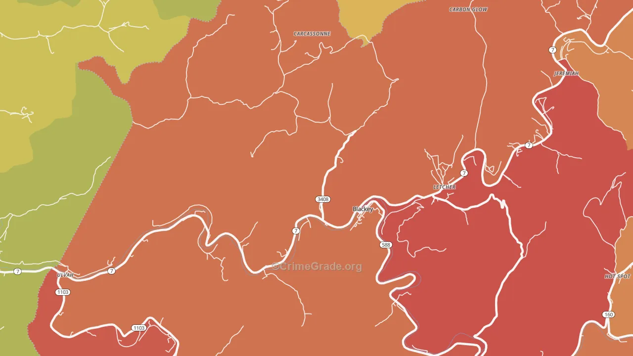 Blackey, KY Map of Robbery Rates