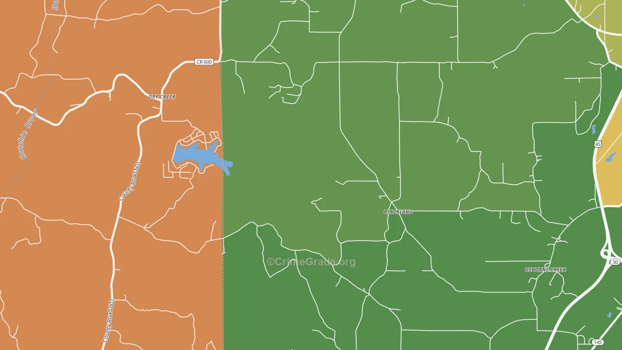 Blackland, MS Map of Robbery Rates