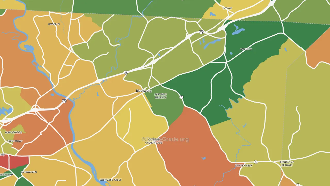 Blacksburg, SC Map of Robbery Rates