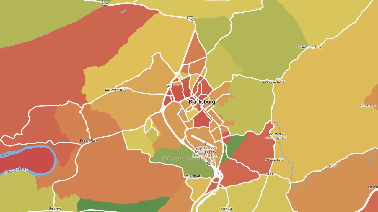 Blacksburg, VA Map of Robbery Rates