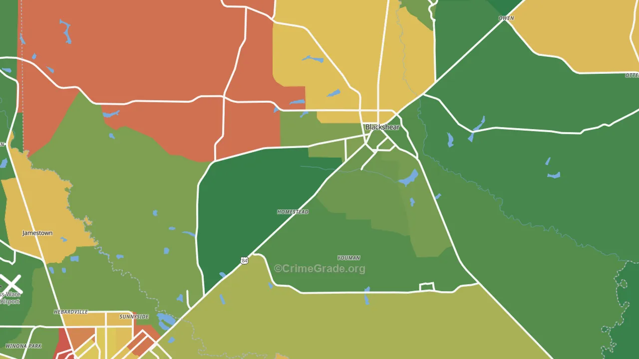 Blackshear, GA Map of Robbery Rates