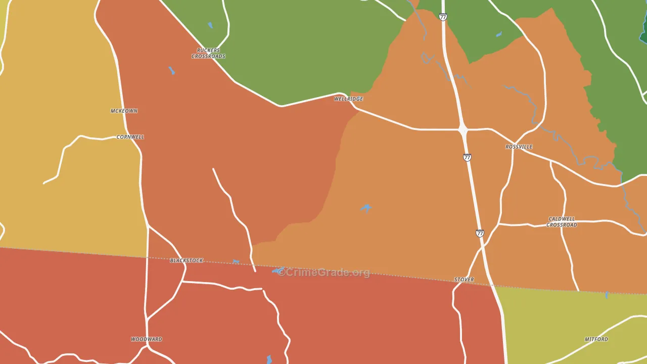 Blackstock, SC Map of Robbery Rates