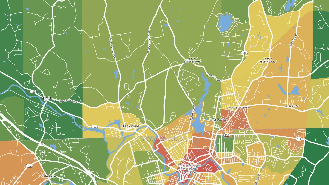 Blackstone, MA Map of Robbery Rates