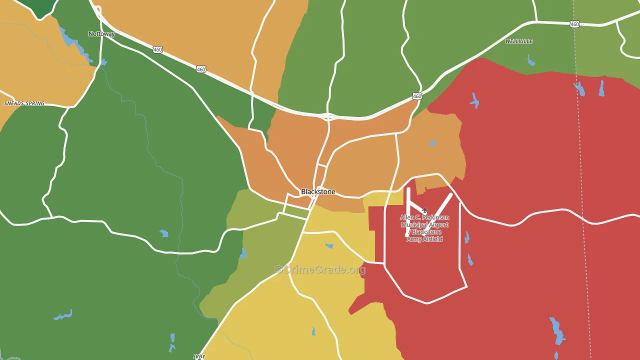 Blackstone, VA Map of Robbery Rates