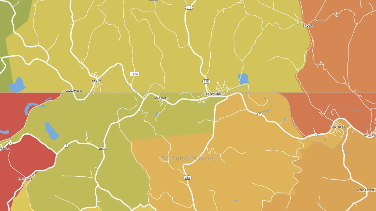 Blacksville, WV Map of Robbery Rates