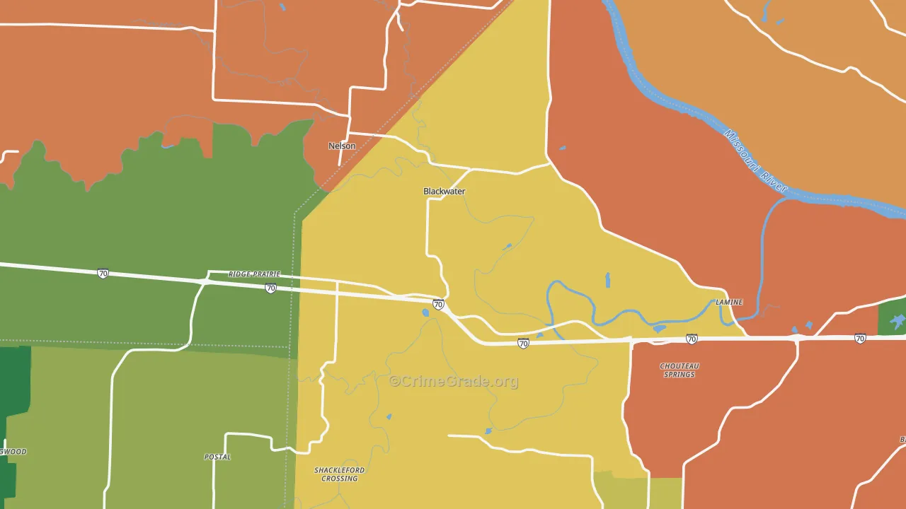 Blackwater, MO Map of Robbery Rates