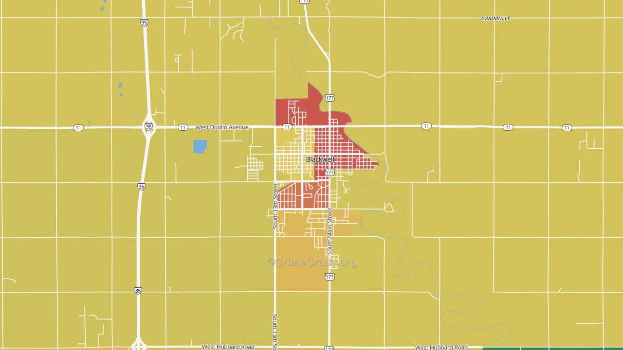 Blackwell, OK Map of Robbery Rates