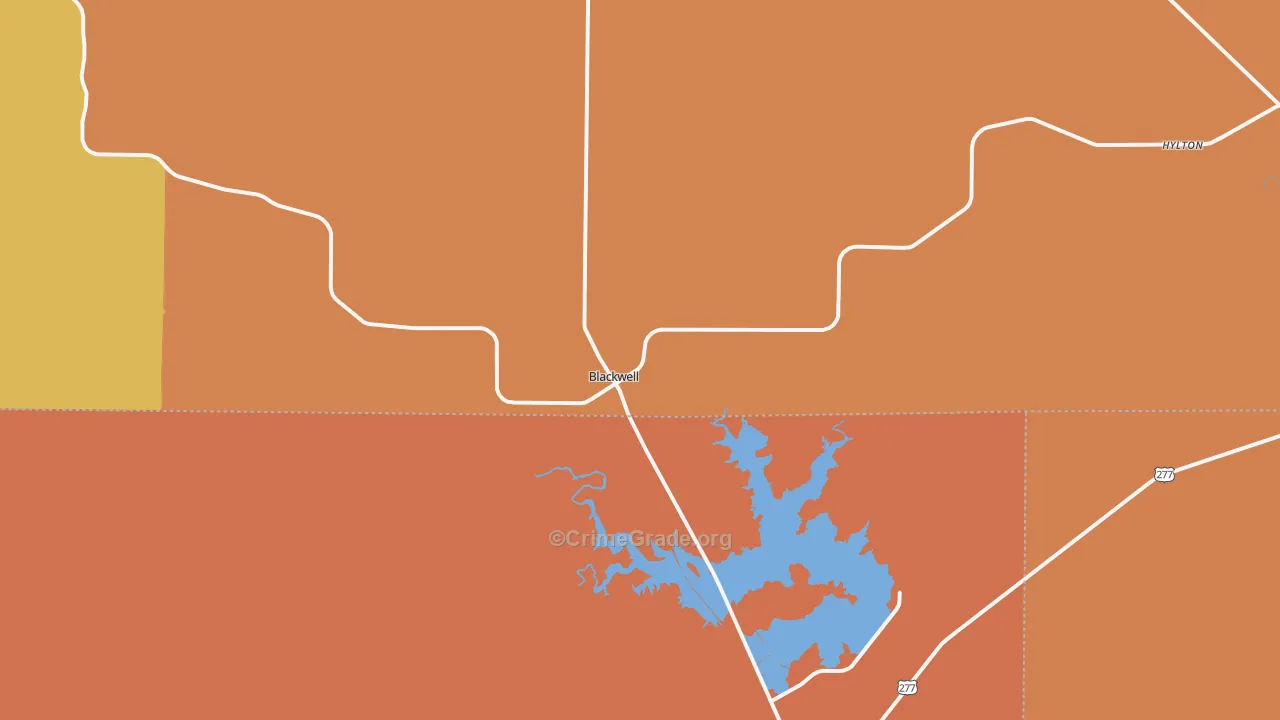 Blackwell, TX Map of Robbery Rates