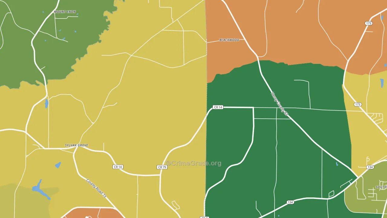 Blackwood, AL Map of Robbery Rates