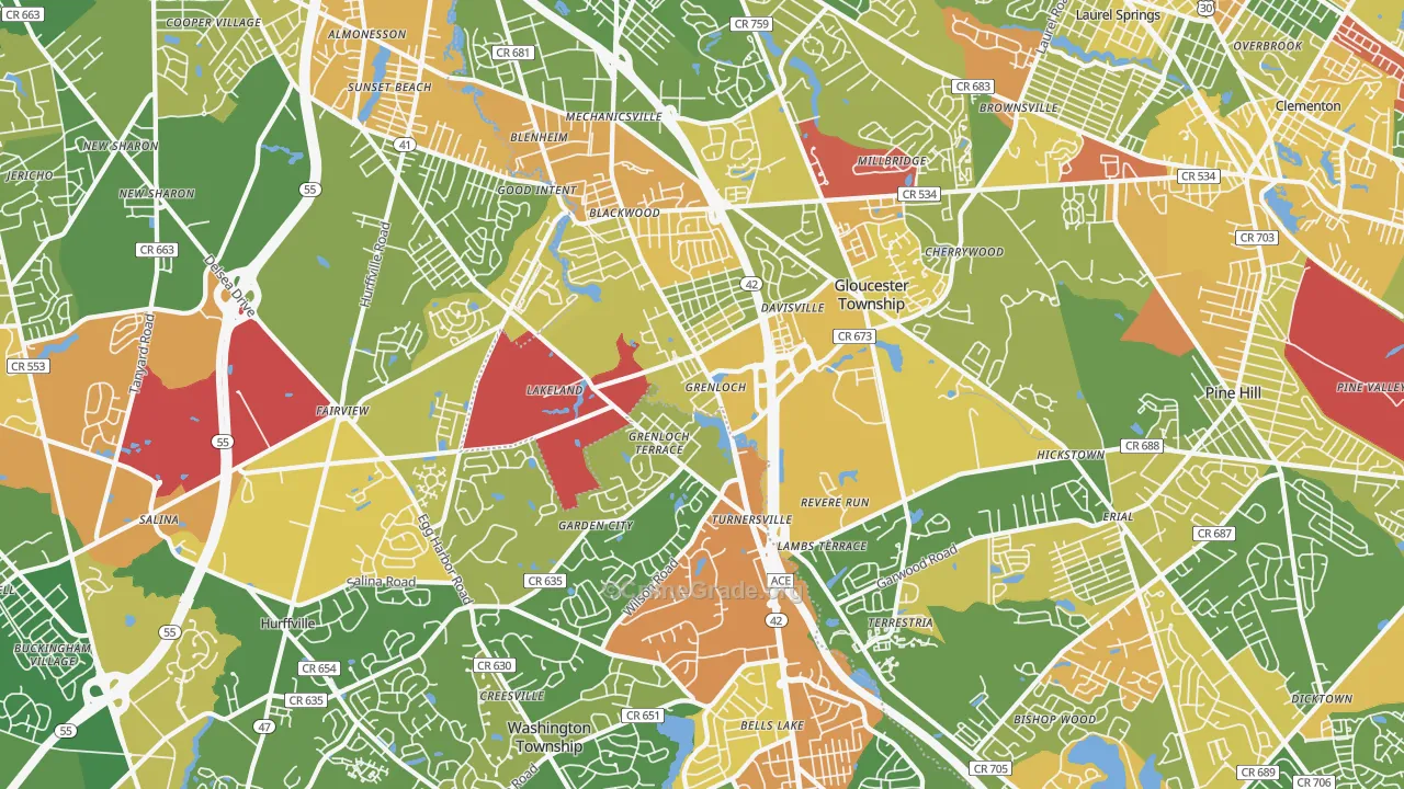 Blackwood, NJ Map of Robbery Rates