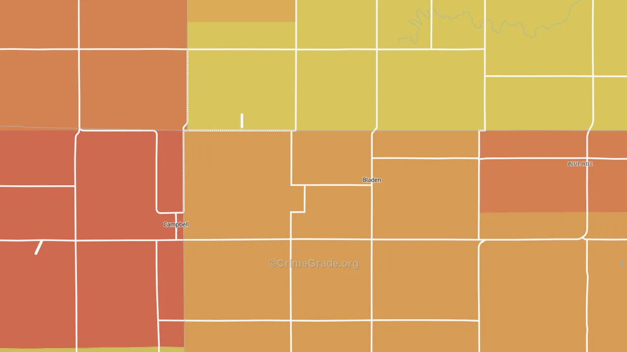 Bladen, NE Map of Robbery Rates