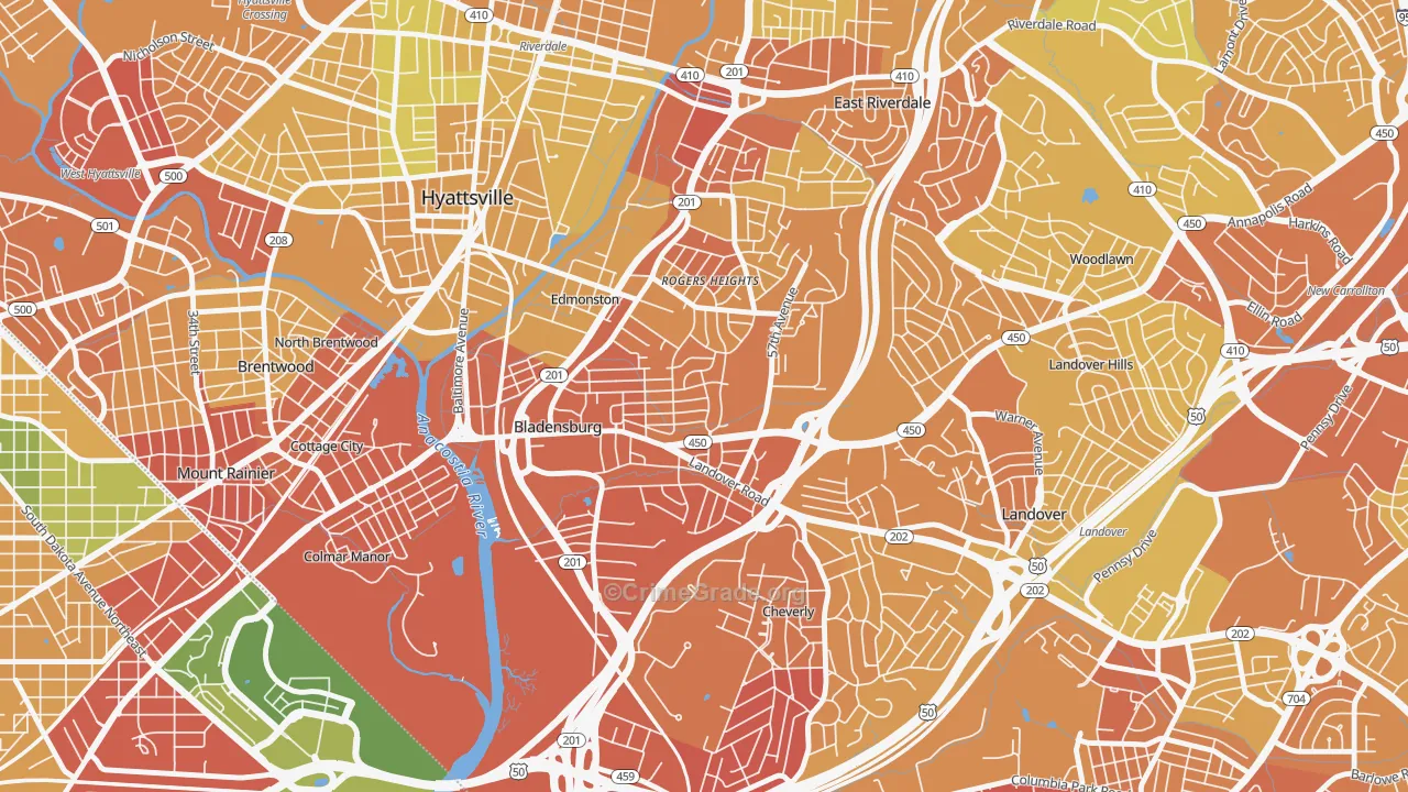 Bladensburg, MD Map of Robbery Rates