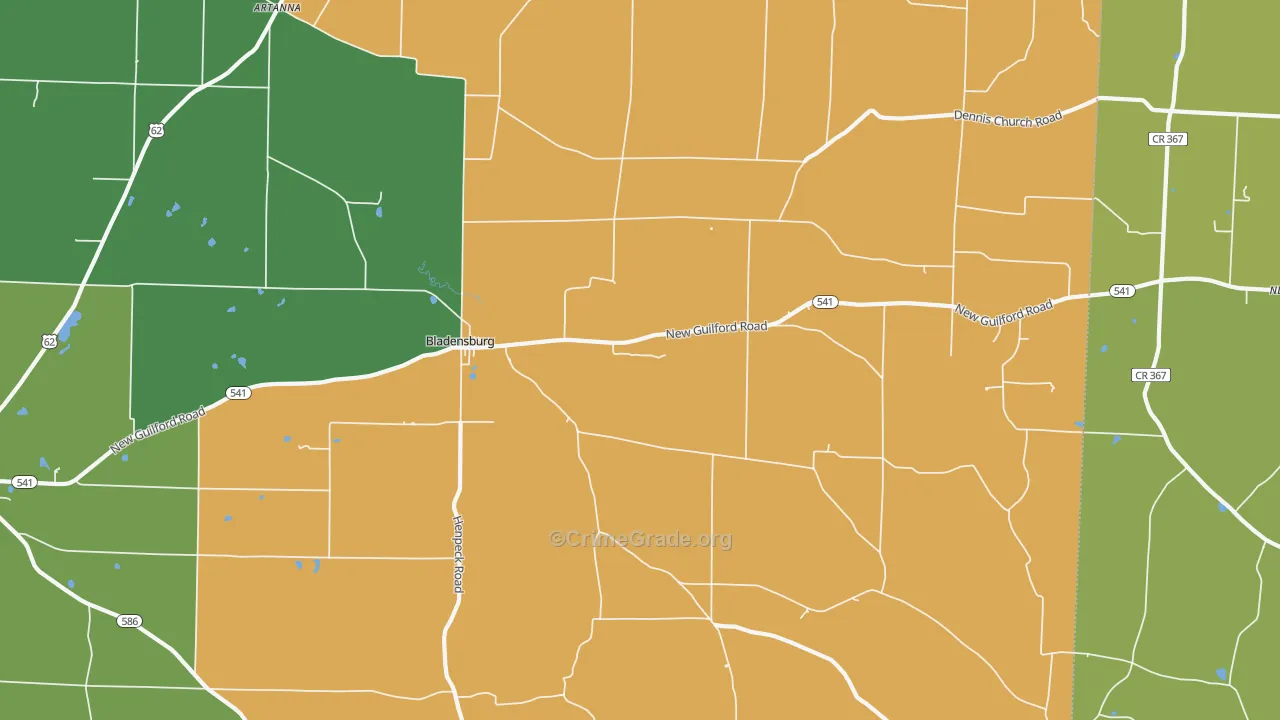 Bladensburg, OH Map of Robbery Rates