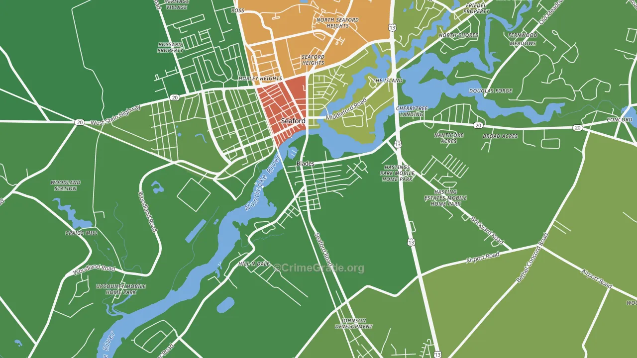 Blades, DE Map of Robbery Rates