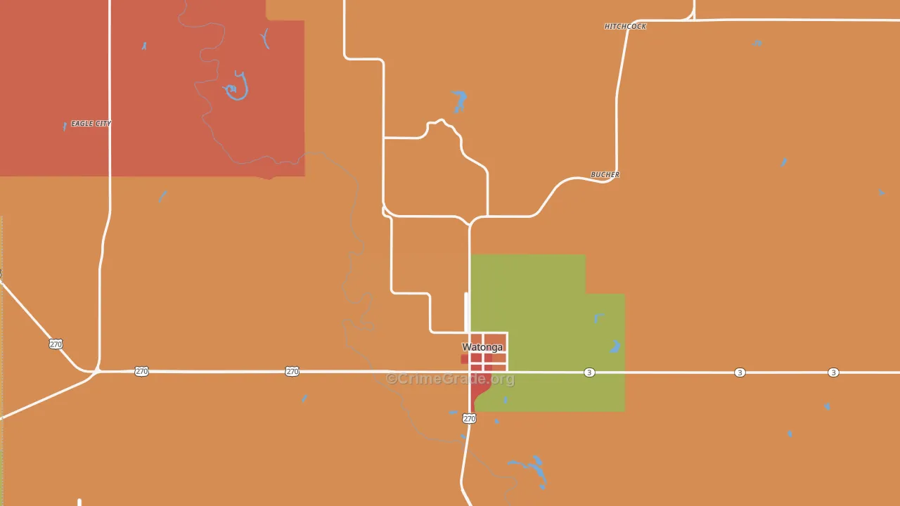 Blaine County, OK Map of Robbery Rates