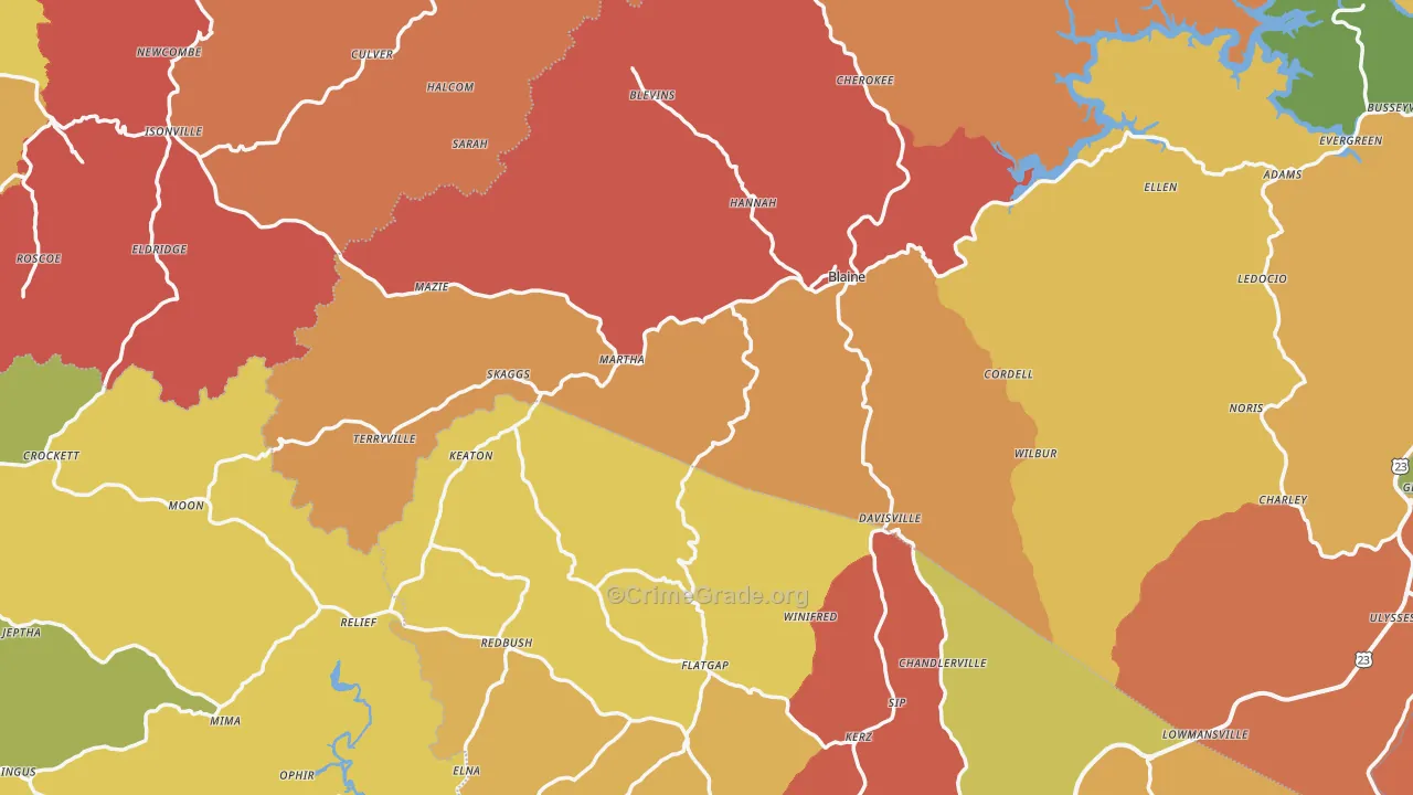 Blaine, KY Map of Robbery Rates