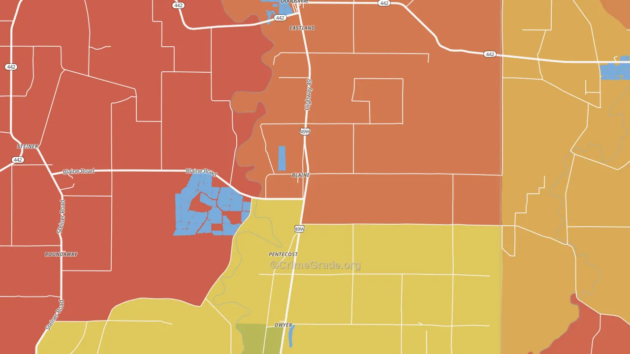 Blaine, MS Map of Robbery Rates