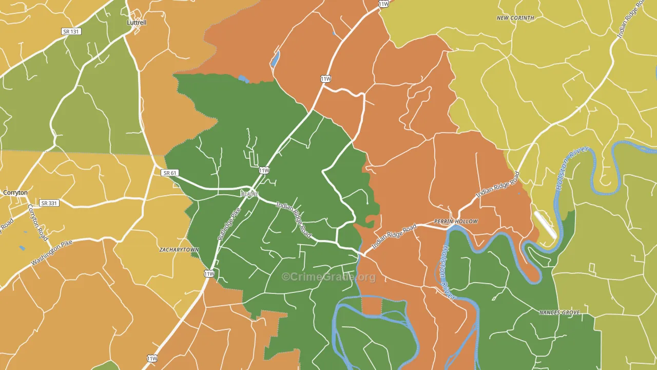 Blaine, TN Map of Robbery Rates