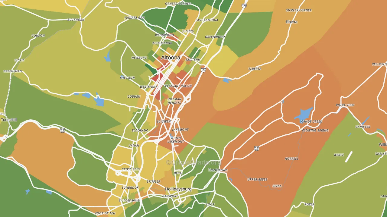 Blair County, PA Map of Robbery Rates
