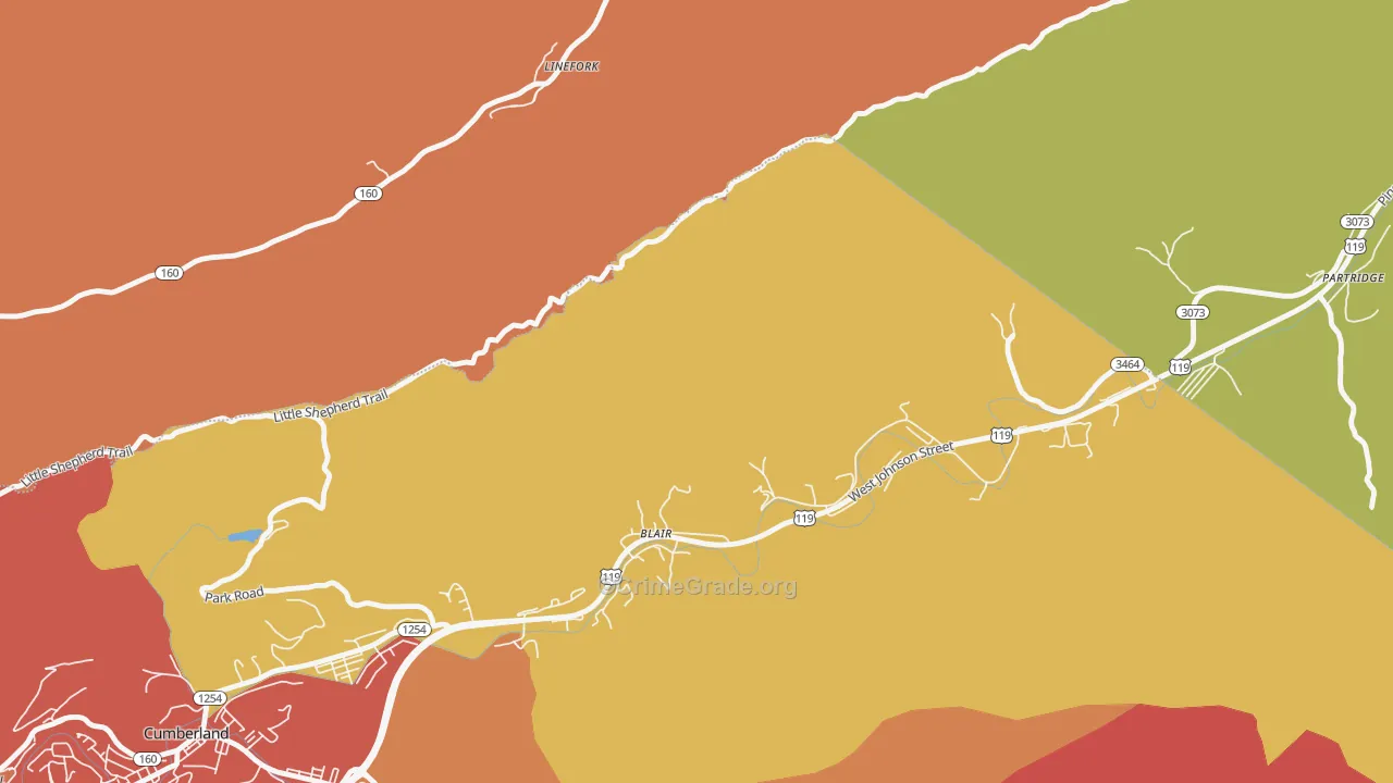 Blair, KY Map of Robbery Rates
