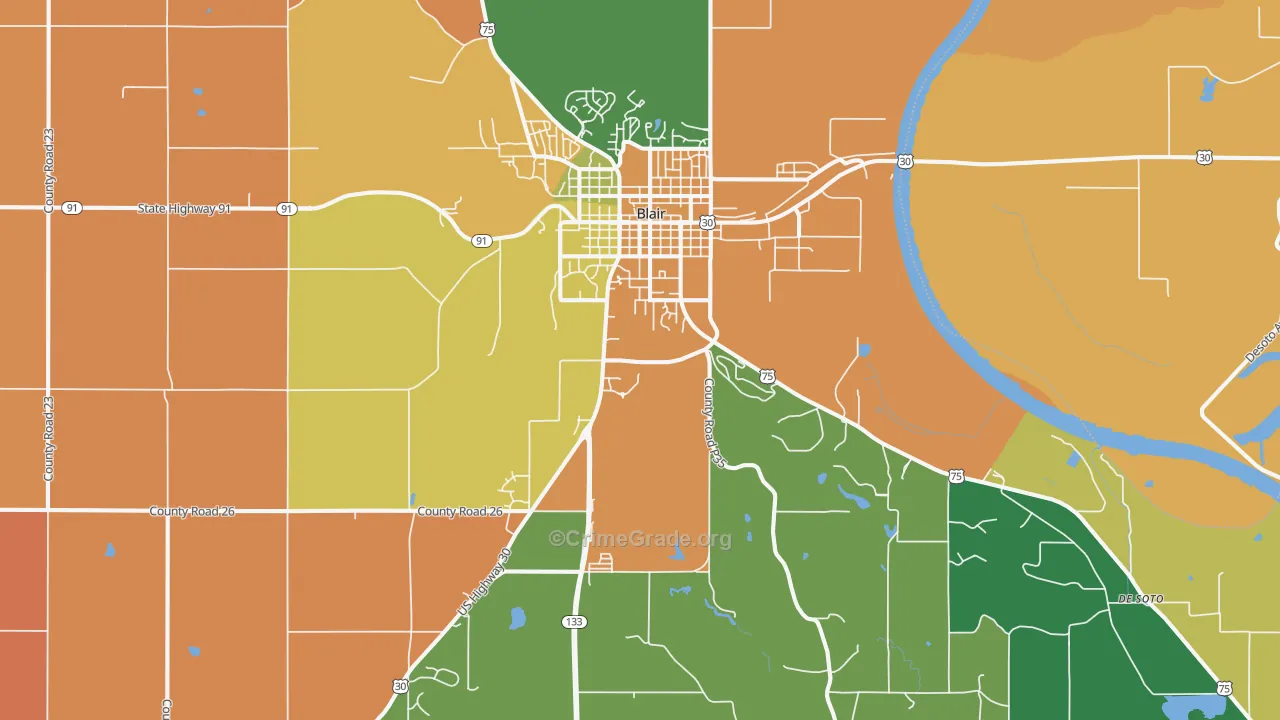 Blair, NE Map of Robbery Rates