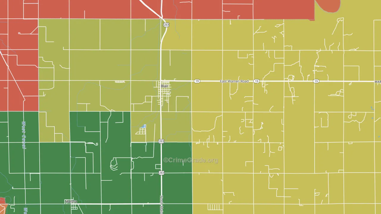 Blair, OK Map of Robbery Rates