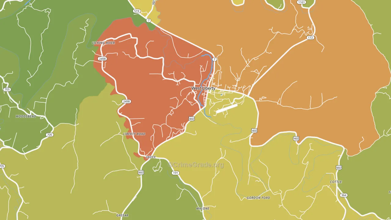 Blairs Mill, KY Map of Robbery Rates