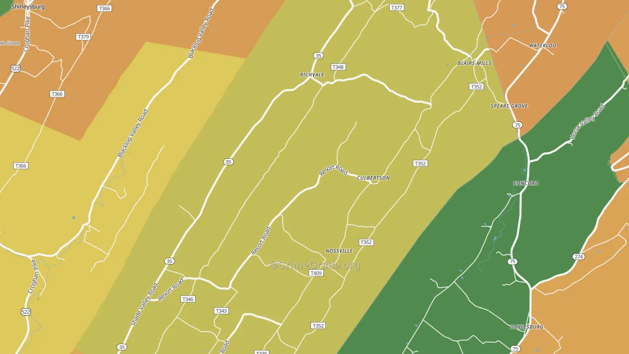 Blairs Mills, PA Map of Robbery Rates
